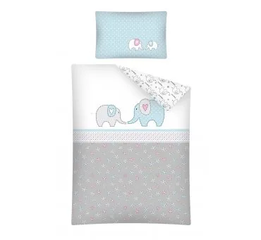 Pościel dla dzieci z bawełny do łóżeczka - Niebieski Słonik - 100x135 +40x60 - 2853 A