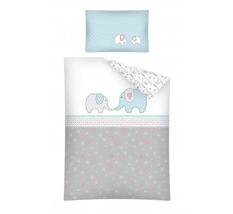 Pościel dla dzieci z bawełny do łóżeczka - Niebieski Słonik - 100x135 +40x60 - 2853 A