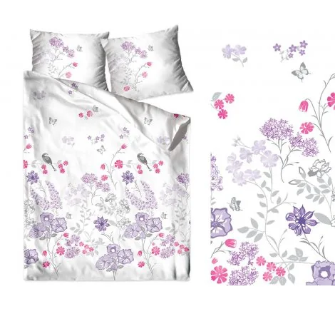 Pościel satynowa Frotex Aroma Fioletowe Kwiatuszki - 220x200 - greno
