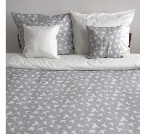 Pościel satynowa dwustronna - 200x220 +2/70x80 + 2/jaś - Origami - biały, szary - 18704/3 - Andropol