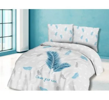Pościel z Bawełny - Niebieskie Piórka - 160x200 - 61440/1 - vintage - czuła jest noc