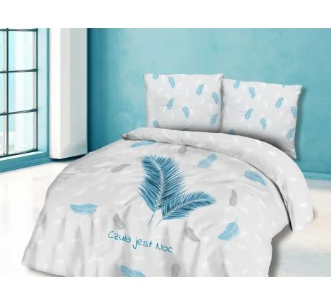Pościel z Bawełny - Niebieskie Piórka - 160x200 - 61440/1 - vintage - czuła jest noc