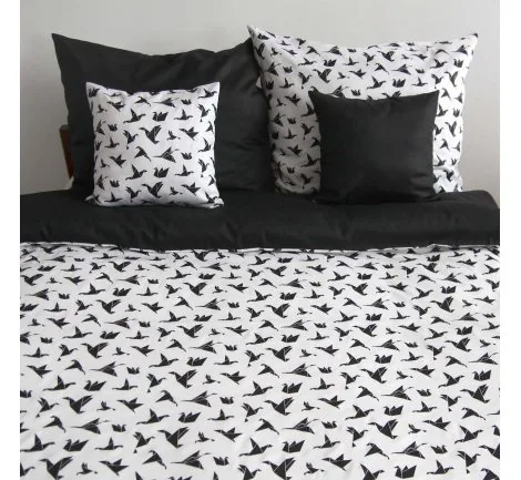 Pościel satynowa dwustronna - 160x200+2 jaśki - Origami - biały, czarny - 18704/4 - Andropol