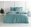 Pościel z bawełny z falbanką - Limasso - 160x200 - Turkus - na prezent w pudełku - Bez Prasowania