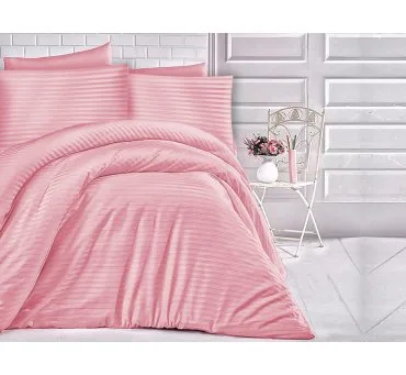 Pościel z satyny bawełnianej paski róż przygaszony 160x200 Cizgili Pink