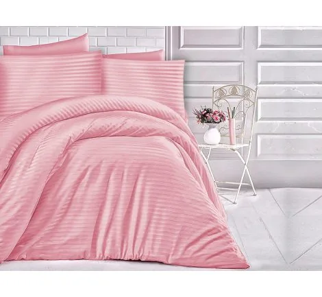 Pościel z satyny bawełnianej paski róż przygaszony 160x200 Cizgili Pink