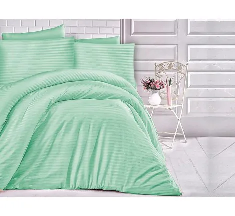 Pościel jednobarwna w paseczki paski miętowe 200x220 Cizgili Green