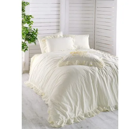 Pościel z bawełny z falbanką - Limasso 160x200 - Snow White - w pudełku -Bez Prasowania