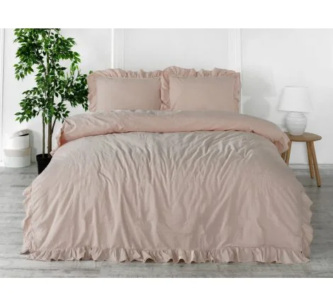 Pościel z bawełny z falbanką - Limasso -160x200 - Camello Roses - w pudełku -Bez Prasowania