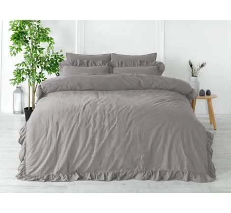 Pościel z bawełny z falbanką - Limasso -160x200 - Opal Grey - w pudełku -Bez Prasowania