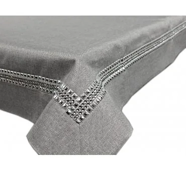 Elegancki Obrus Szary 150x260 cm – Kolekcja Lurex z Dekoracyjną Listwą Cyrkoniową