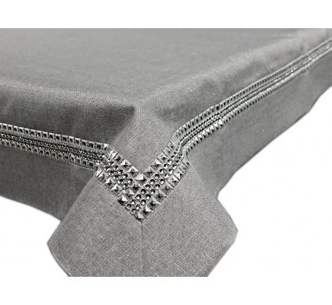 Obrus dekoracyjny - 150x260 - Popielaty ze srebrna listwą - 18534-1 Silver