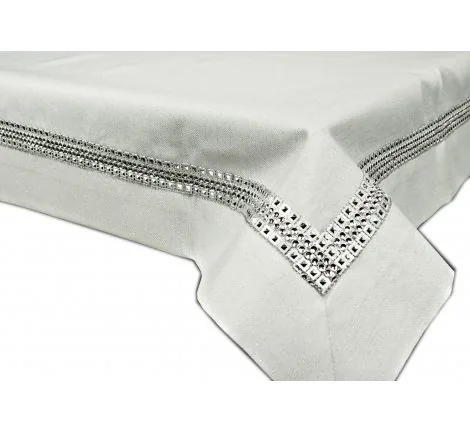 Obrus Biały Glamour 120x120 cm – Srebrna Nitka i Aplikacja Cyrkonie