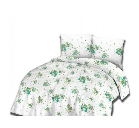 Pościel Flanelowa - 220x200 - Miętowo złote Różyczki - 31470/1