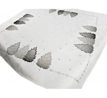 Bieżnik Świąteczny Srebrne Choinki 85x85 cm – Elegancka Dekoracja Stołu na Boże Narodzenie