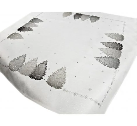 Bieżnik Świąteczny Srebrne Choinki 85x85 cm – Elegancka Dekoracja Stołu na Boże Narodzenie