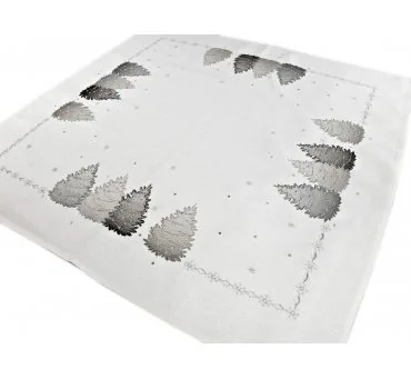 Bieżnik Świąteczny Srebrne Choinki 85x85 cm – Elegancka Dekoracja Stołu na Boże Narodzenie