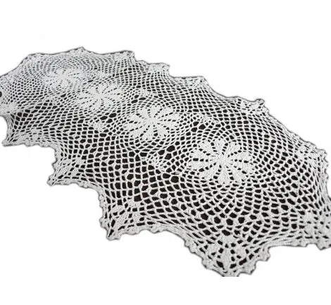 Bieżnik szydełkowy - biały - 50x100 - 6158 - Biały - ręcznie robiony - owalny