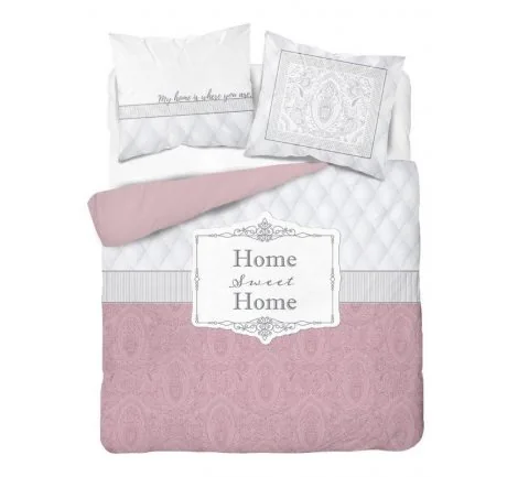 Pościel z bawełny - 220x200 - Home Sweet Home Różowa - 2976 B - Holland holenderska