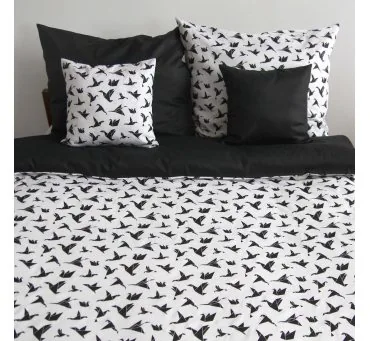 Pościel satynowa dwustronna - 200x220+2 jaśki - Origami - biały, czarny - 18704/4 - Andropol