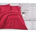 Jednobarwna pościel z satyny bawełnianej paski czerwone 140x200 +70x80 Cizgili Red