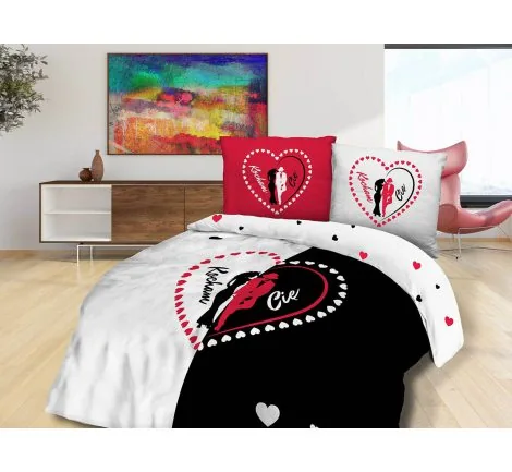 Pościel z bawełny - Kocham - 220x200 -61469/1 - vintage