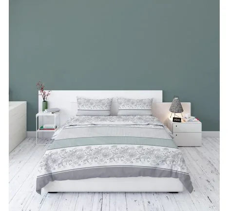 Pościel z flaneli - 220x200 - 3236 D- Popielate Kwiatki - Detexpol