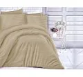Jednobarwna pościel z satyny bawełnianej Light Brown 140x200 +70x80 Cizgili - jasny brąz paski