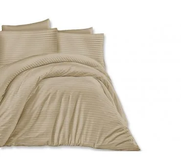 Jednobarwna pościel z satyny bawełnianej Light Brown 160x200 Cizgili - jasny brąz paski