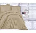 Jednobarwna pościel z satyny bawełnianej Light Brown 200x220 Cizgili - jasny brąz paski