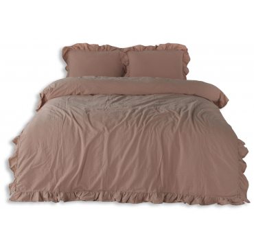 Pościel z bawełny z falbanką - Limasso-160x200 - Cameo Brown - w pudełku -bez Prasowania