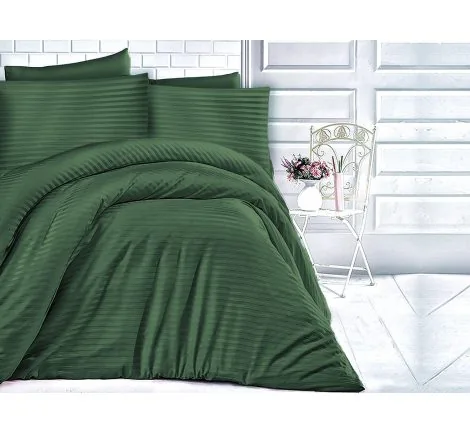 Jednobarwna pościel z satyny bawełnianej Dark Green 140x200 +70x80 Cizgili - zieleń butelkowa