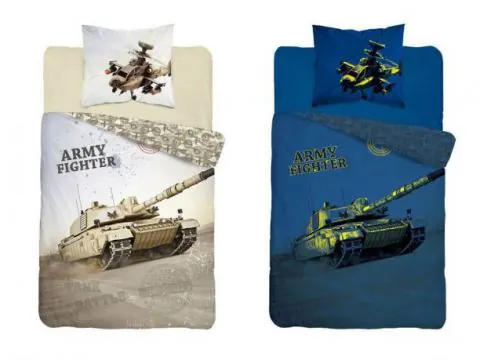 Pościel dla dzieci z bawełny - Czołg- 140x200 +70x80 - Army Fighter 2908 b świecąca w ciemności