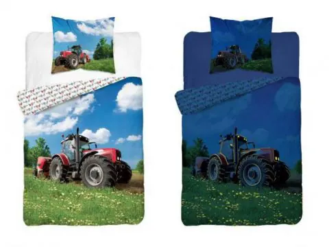 Pościel młodzieżowa Fluo- 140x200 +70x80 - Traktor 2639 b - dla dzieci świecąca w ciemności