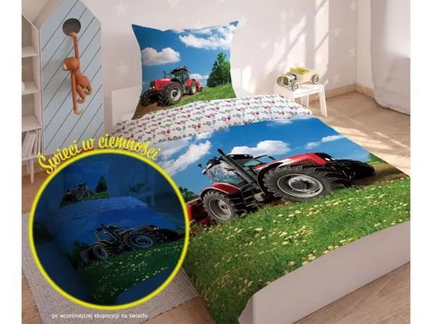 Pościel młodzieżowa Fluo- 160x200 +70x80 - Traktor 2639 b - dla dzieci świecąca w ciemności