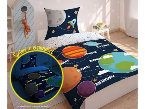 Pościel młodzieżowa Fluo- 140x200 +70x80 - Kosmos - 3038 a dla dzieci świecąca w ciemności