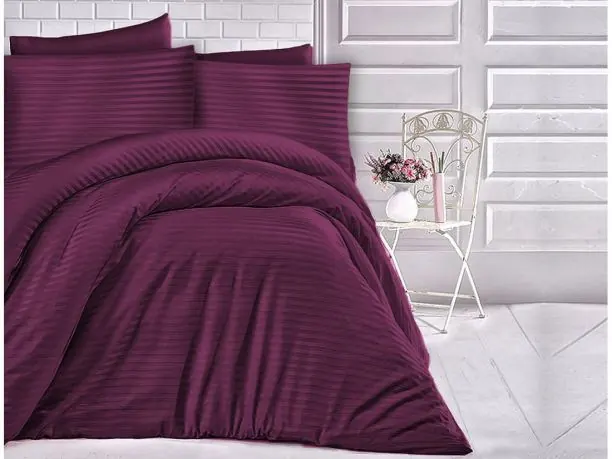 Jednobarwna pościel z satyny bawełnianej Cizgili violet śliwka -140x200 +70x80 Cizgili - fiolet śliwka