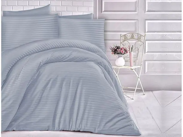 Jednobarwna pościel z satyny bawełnianej Cizgili blue 140x200 +70x80