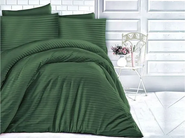 Jednobarwna pościel z satyny bawełnianej Dark Green 180x200 Cizgili - zieleń butelkowa