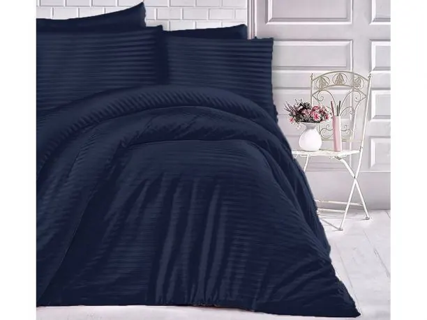Pościel Satynowa - granatowe paski - 180x200 Cizgili Navy Blue Luxury