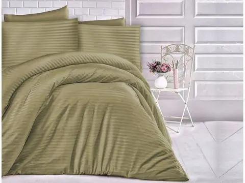 Pościel satyna bawełniana paski oliwkowe 180x200 Cizgili Olivie Green
