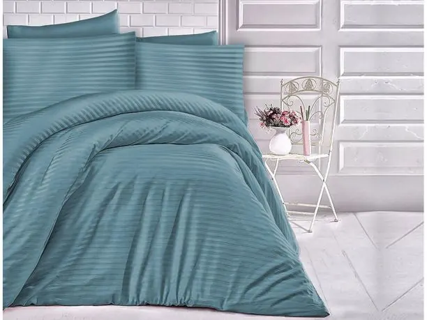 Jednobarwna pościel z satyny bawełnianej Cizgili Turkus 160x200 turkusowy