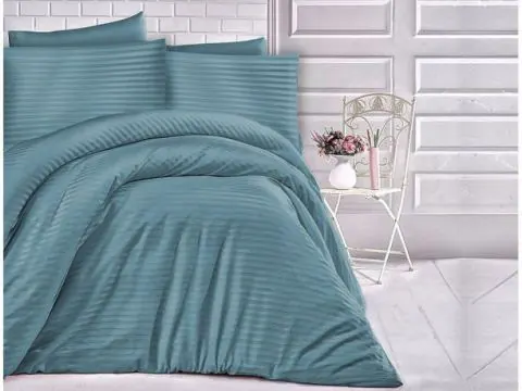Jednobarwna pościel z satyny bawełnianej Cizgili Turkus 200x220 turkusowy