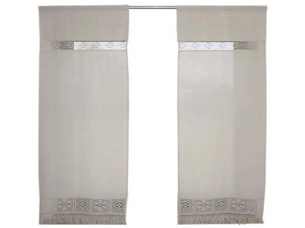 Zasłonka Beżowa 150x60 cm z Koronką i Frędzlami – Firanka Arkadia