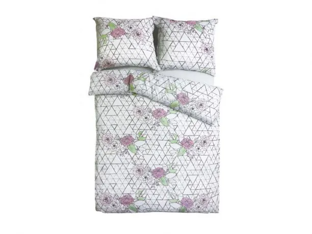 Komplet pościeli satynowej - Sweet Home - w kwiatki i trójkąty - 140x200 +70x80 - Bonus 12 - wz. 18573/1 - Andropol