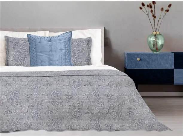 Narzuta Żakardowa - Kwiat - 220x260 cm - Flower Stalowy - Greno popielaty