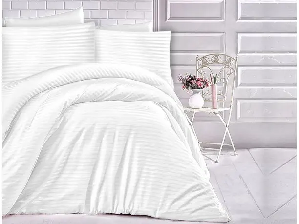 Satyna bawełniana białe paski 160x200 Cizgili White