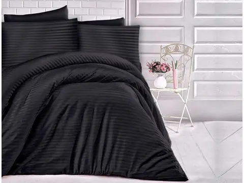 Satyna bawełniana czarne paski 200x220 Cizgili Black