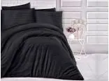 Satyna bawełniana czarne paski 200x220 Cizgili Black