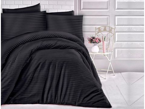 Satyna bawełniana  czarne paski -160x200  Cizgili  Black Satyna bawełniana  czarne paski -160x200  Cizgili  Black